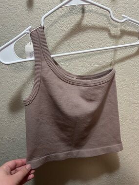 By Together One-Shoulder Ribbed Crop Top - Taupe Brown